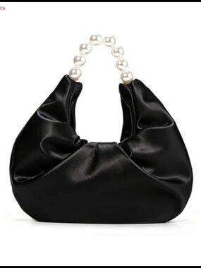 Satin Clutch Purse Pearl Evening Bag Dumpling Handbag Prom Wedding